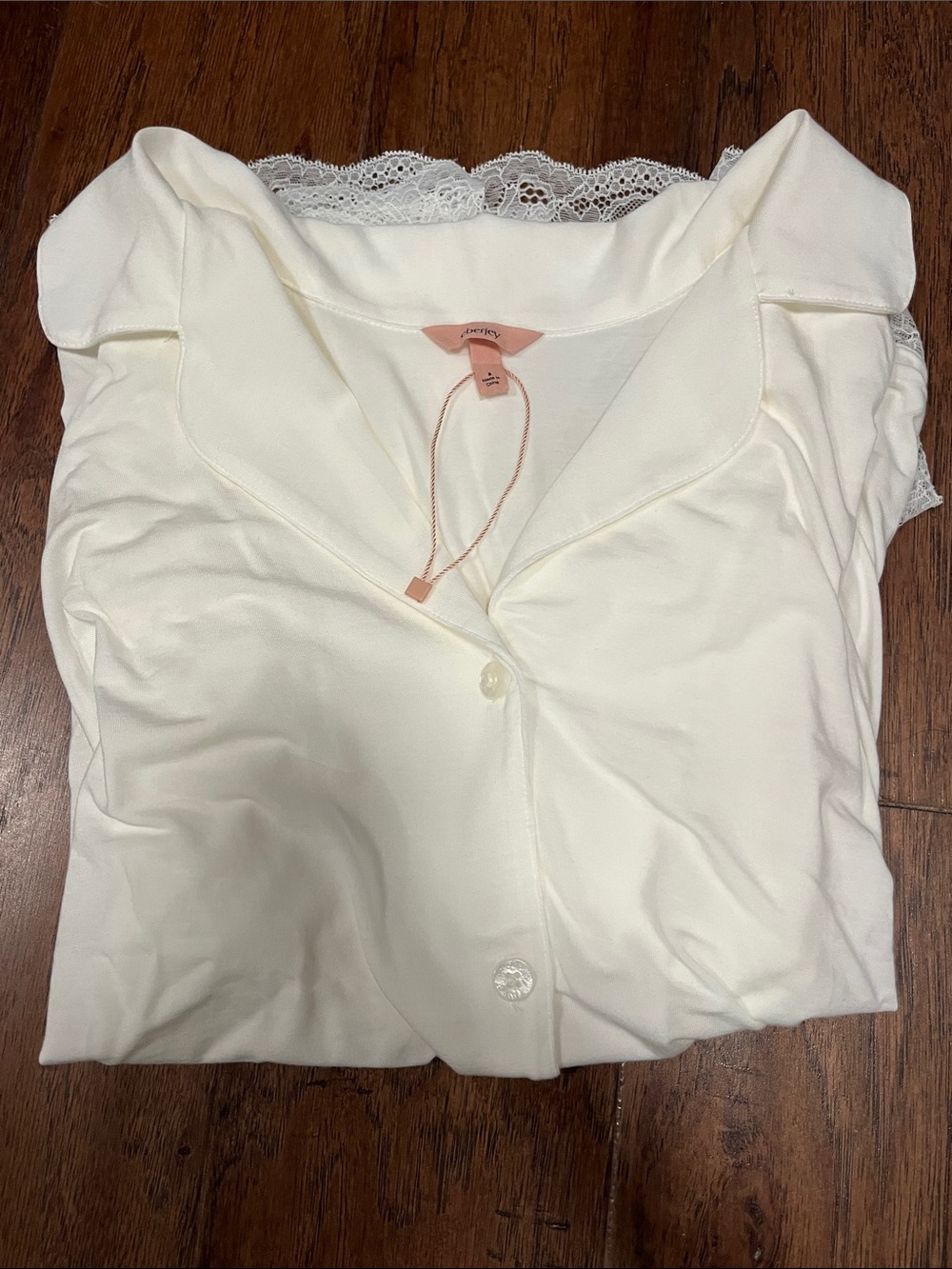 Eberjey Cream Lace-Trim Sleep Top and Shorts